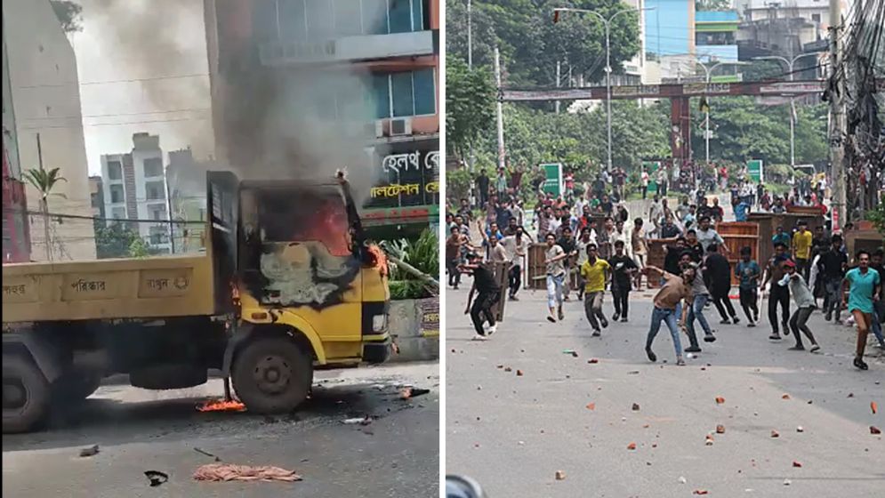 মিরপুর-১০-এ উচ্ছেদ অভিযান ঘিরে সংঘর্ষ, গাড়িতে ভাঙচুর-আগুন